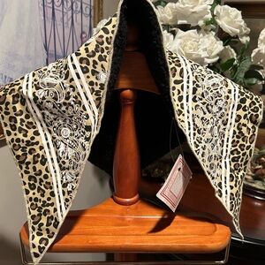 NWT Leopard Print Warm Scarf Bandana with Embroidered Details